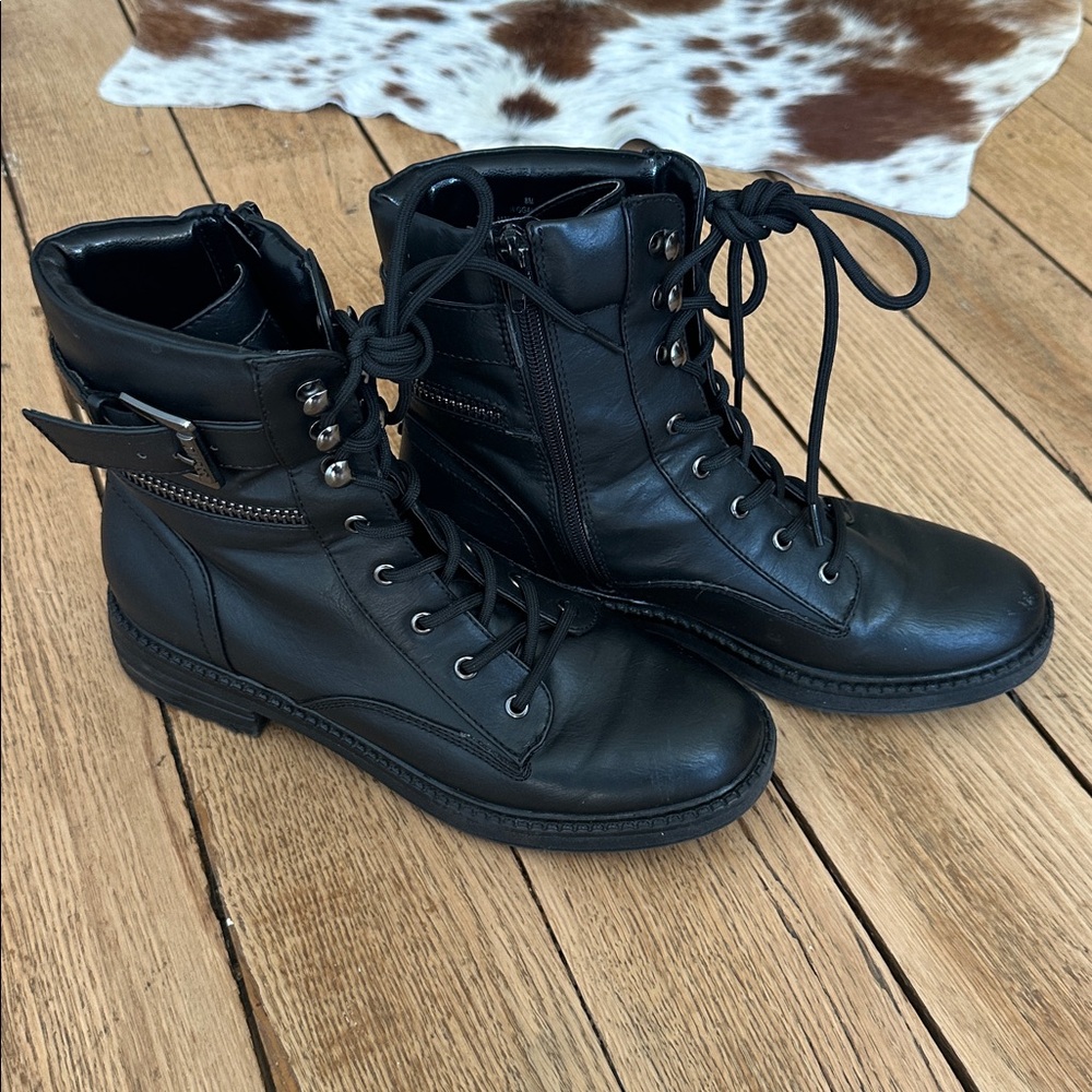 Guess black leather combat boots sz 8